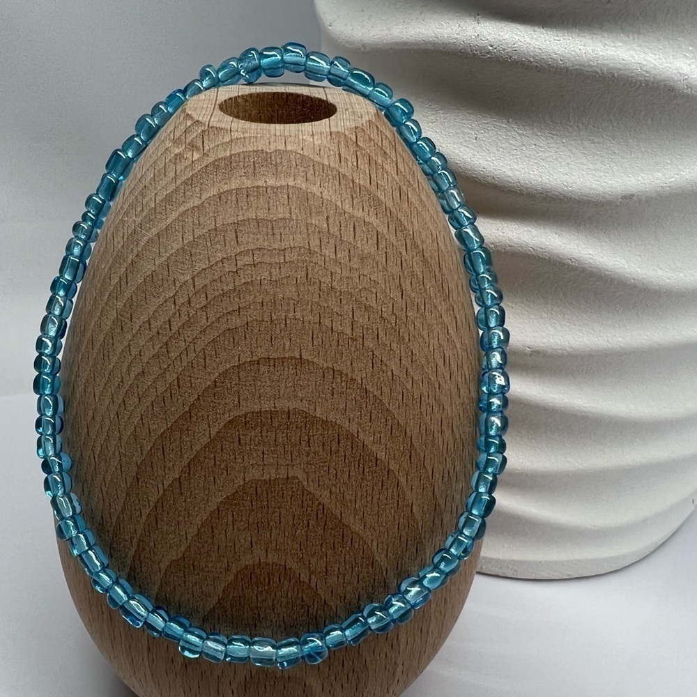Stretch Beaded Anklet Light Turquoise Blue Luster
